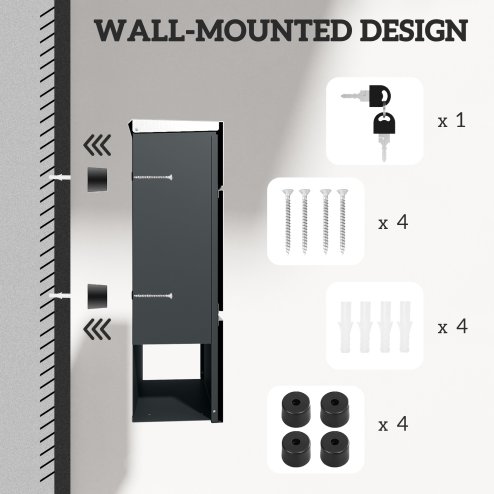 HOMCOM Wall Mounted Post Box with Viewing Window, 2 Lock, Modern Galvanised Steel Mailbox with Copper Core, Weatherproof Letterbox for Outdoor Use, Easy to Install, Silver
