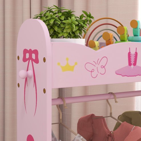AIYAPLAY Wooden Kids Clothes Rail, Dress Up Rail with Top, Bottom Storage Shelves, for 3 Years+, 70 x 37 x 103cm, Pink