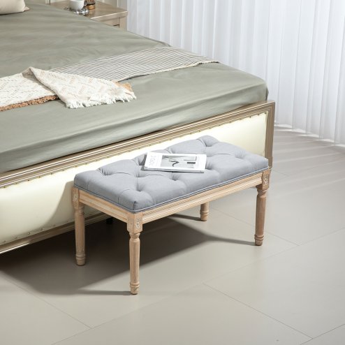HOMCOM 80cm End of Bed Bench, Window Seat, Tufted Bench for Bedroom, Hallway, Living Room, Light Grey