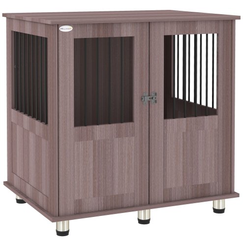PawHut Dog Crate Furniture End Table, Pet Kennel for Small and Medium Dogs with Magnetic Door Indoor Animal Cage, Purple, 85 x 55 x 75 cm