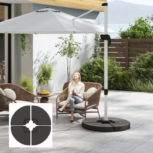 Outsunny 4 PCs Portable Round Parasol Base Up to 100kg, Sand or Water Fillable Umbrella Cross Stand Weights Holder for Cantilever Banana Hanging Parasol
