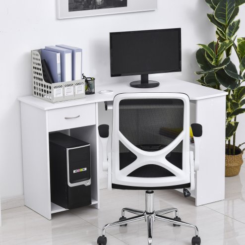 HOMCOM L-Shaped Corner Computer Desk w/ 2 Shelves Wide Worktop Keyboard Tray Drawer & CPU Stand Home Office Study Bedroom Furniture