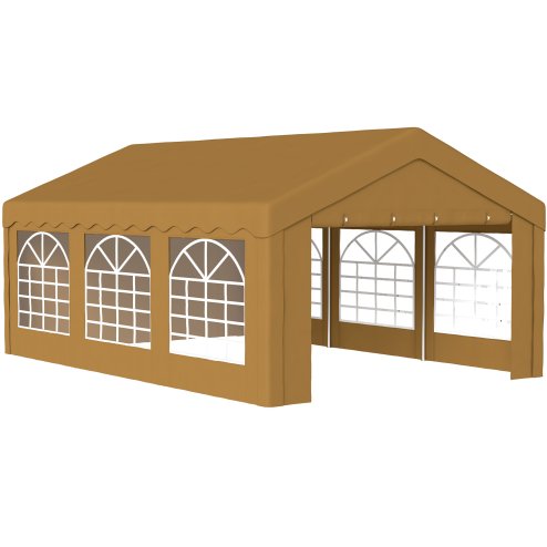 Outsunny 6m x 4m Marquee Party Tent, Heavy Duty Wedding Canopy with Sidewalls, Doors, Windows, Galvanised Garden Gazebo for Parties Events, Yellow