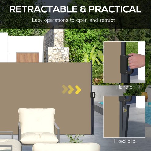 Outsunny Retractable Side Awning, Garden Privacy Screen Divider, Full Cassette Wind Breaker for Hot Tub, Balcony, Terrace, Pool, 400 x 180cm, Khaki