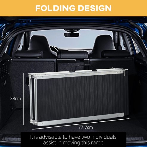 HOMCOM Wheelchair Ramp,  Folding Aluminium Threshold Ramp with Non-Skid Surface, Transition Plates Above and Below for Home, Steps, Stairs, Curbs, Doorways