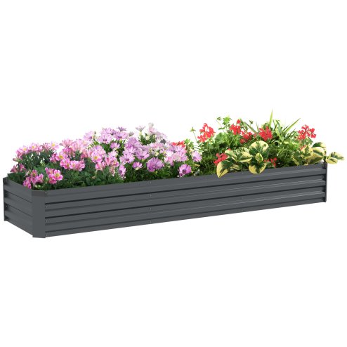 Outsunny Galvanised Raised Bed for Garden, Rectangular Outdoor Elevated Planter Box with Safety Edging and Open Bottom for Growing Flowers, Herbs and Vegetables, 240 x 60 cm, Grey