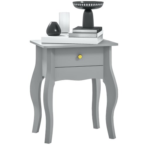 HOMCOM French Style Side Table with Drawer, End Table with Curved Legs, Bedside Table for Living Room, Bedroom, Grey