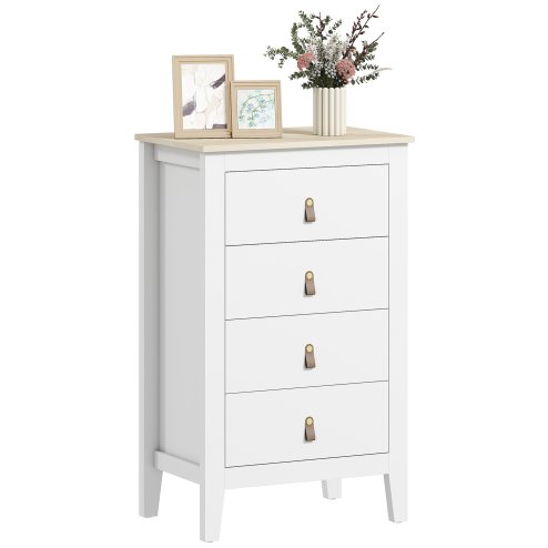 HOMCOM Bedroom Chest of Drawers, Modern 4 Drawer Dresser Cabinet with PU Leather Handles and Metal Runners for Living Room, Hallway, Entryway, White