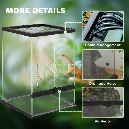 PawHut Glass Reptile Terrarium, 40L Vivarium for Lizards, Frogs, Snakes, Turtles, Tortoises, with Ventilation, 30 x 30 x 45cm
