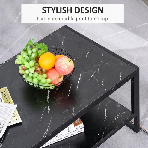 HOMCOM Coffee Table, Two-Tier Marble Centre Table with Metal Frame and Storage Shelf for Living Room, 106 x 50 x 45cm