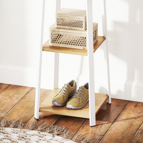 HOMCOM Coat Rack with Storage, Freestanding Coat Stand with 8 Hooks and 3-Tier Shelf, Clothes Rack for Bedroom, Entryway