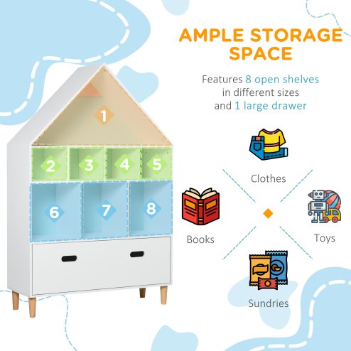 HOMCOM Kids Wooden Bookshelf Chest and Toy Storage Unit w/ Drawer, Children's Bookcase Organizer Cabinet Blue/Pink