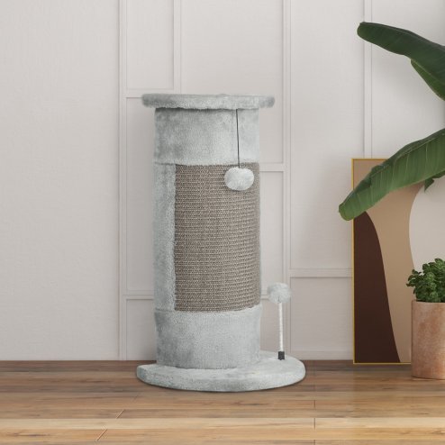 PawHut 58cm Cat Scratching Post for Corner Wall, Claw Scratcher, with Smooth Plush, Sisal Rope, Toy Balls, Stable Base - Grey