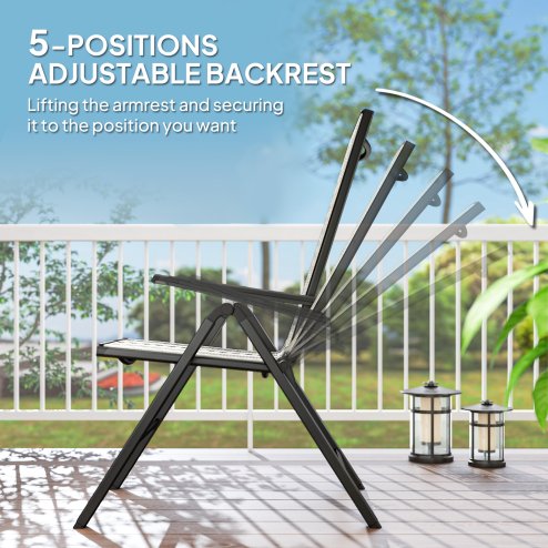 Outsunny Rattan Folding Chair Outdoor, 5-Position Adjustable Wicker Garden Dining Chair with High Backrest, Wide Armrest, for Patio, Terrace, Balcony, Grey