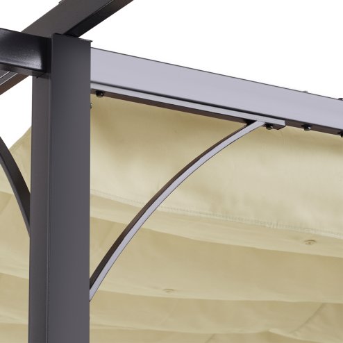 Outsunny 3 x 3(m) Metal Retractable Pergola, Garden Gazebo Metal Pergola Canopy Outdoor Sun Shade Shelter for Party BBQ, Beige