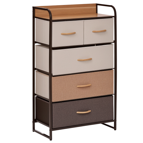 HOMCOM 5-Drawer Dresser Tower 3-Tier Storage Organizer with Steel Frame Wooden Top for Bedroom Hallway Closets