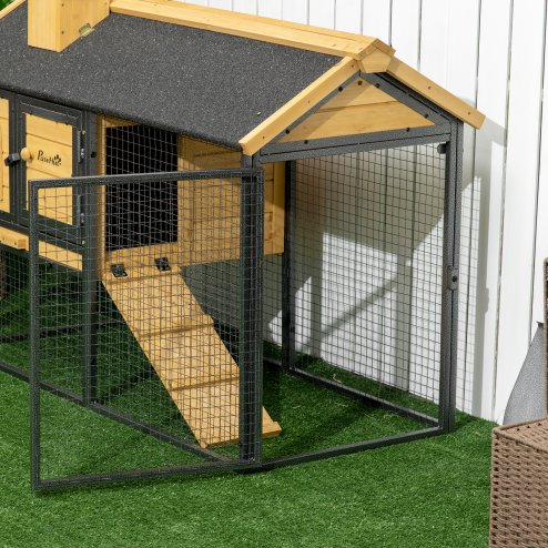 PawHut 2 Tiers Rabbit Hutch and Run, Guinea Pig Hutch Outdoor with Sliding Tray, Ramp, for 1-2 Rabbits
