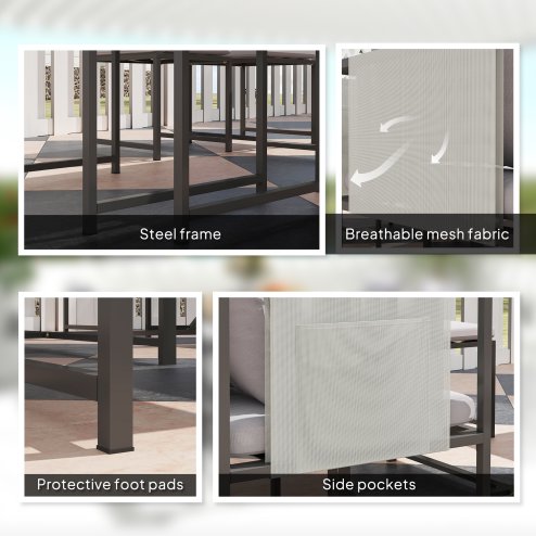 Outsunny 9 Piece Garden Dining Set, Cube Outdoor Garden Furniture Set with Cushions, 8 Seater Garden Table and Chairs with 4 Stools, Square PSPC Plastic Top Table, Side Pockets for Conservatory, Grey