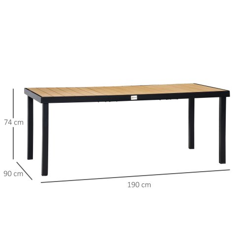 Outsunny Garden Table for 8 People, Rectangular Aluminium Outdoor Dining Table with All-Weather Faux Wood Top for Garden, Patio, 190 x 90 x 74 cm, Natural