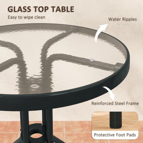 Outsunny 3 Pieces Patio Bistro Set, Garden Furniture Set with Stackable Chairs, Tempered Glass Table, Rust Resistant for Outdoor, Balcony, Patio, Garden, Charcoal Grey