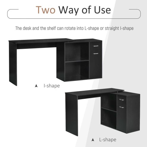 HOMCOM L-Shaped Desk, Corner Computer Desk, Adjustable Study Table with Storage Shelf, Drawer and Cabinet, Workstation for Home Offic