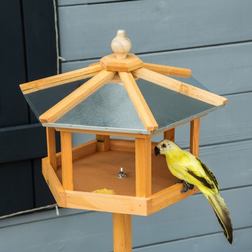 PawHut Wooden Bird Table Free Standing Feeder Garden Sheltered Feeding Station Parrot Stand Birdhouse 40x113cm