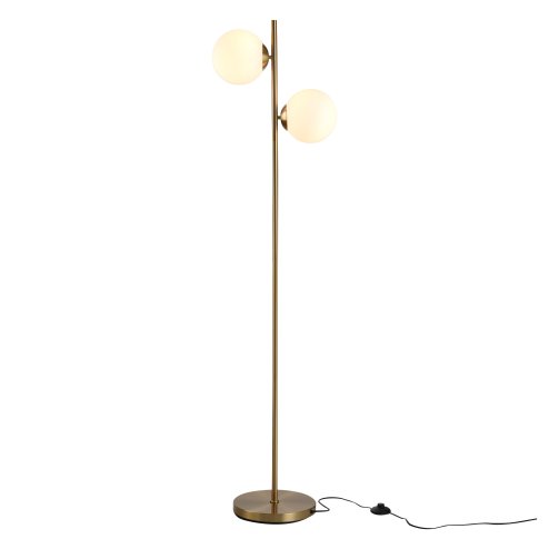 HOMCOM 2 Lights Tree Floor Lamp for Living Room with Globe Lampshade, Standing Lamp for Bedroom, Bulb not Included, Gold Tone