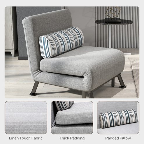 HOMCOM Single Sofa Bed, 1 Person Sleeper Foldable Lounge with Pillow