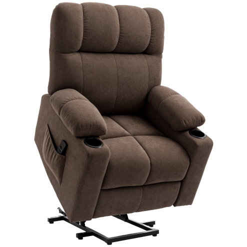 HOMCOM Power Lift Chair Recliner for Elderly, Velvet-touch Fabric Electric Riser and Recliner Chair for Living Room with Remote Control, Side Pockets, Cup Holders, Dark Brown