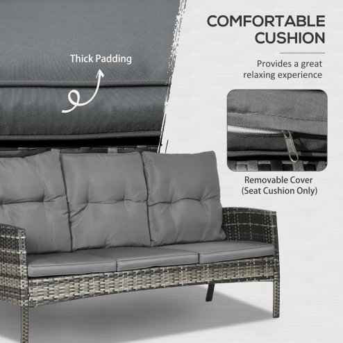 Outsunny 5 Seater Rattan Garden Furniture Set, 2 Armchairs, 3-Seater Wicker Sofa, 2 Footstools and Glass Table, 6 Piece Patio Rattan furniture Sofa Sets with Cushions for Conservatory, Mixed Grey