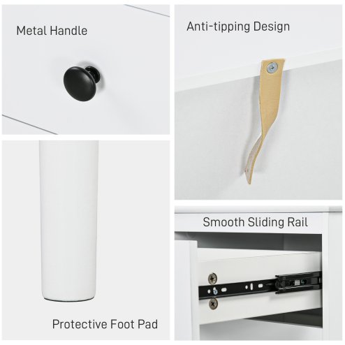 HOMCOM Bedside Table Set of 2, Bedside Cabinet with 3 Drawers, Modern Sofa Side Table, Nightstand for Bedroom, 40x30x64cm, White