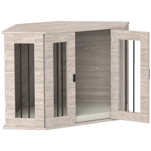 PawHut Dog Crate Furniture, Side Table Dog Kennel with Cushion, Large Door, for Medium Dogs - Walnut Brown