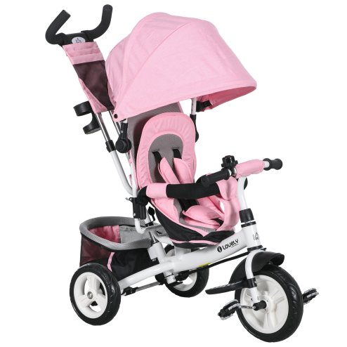 HOMCOM 6 in 1 Trike, Kids Tricycle, Pedal Push Bike w/ Push Handle, Removable Canopy, 5-point Safety Belt, Storage, Cushion, Footrest, Brake, for 1-5 Years Toddler