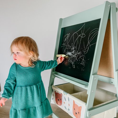 AIYAPLAY Kids Easel with Paper Roll, 3 in 1 Art Easel for Children, with Blackboard, Whiteboard, Storage Baskets, Green