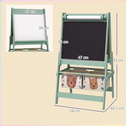 AIYAPLAY Kids Easel with Paper Roll, 3 in 1 Art Easel for Children, with Blackboard, Whiteboard, Storage Baskets, Green