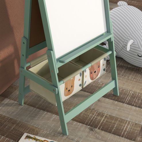 AIYAPLAY Kids Easel with Paper Roll, 3 in 1 Art Easel for Children, with Blackboard, Whiteboard, Storage Baskets, Green