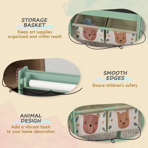 AIYAPLAY Kids Easel with Paper Roll, 3 in 1 Art Easel for Children, with Blackboard, Whiteboard, Storage Baskets, Green