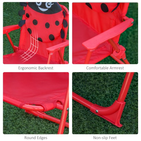 Outsunny Kids Outdoor Table and Garden Furniutre, Ladybird Pattern with Removable, Height Adjustable Umbrella, Red