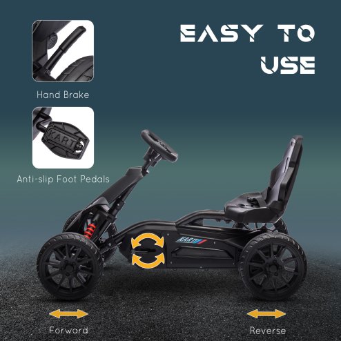 HOMCOM Children Pedal Go Kart, Kids Ride On Race with Adjustable Seat, Swing Axle, Shock Absorption EVA Tyres, Handbrake, for Ages 3-8 Years, Black