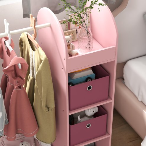 AIYAPLAY Kids Clothes Rail, Kids Dress Up Rail with Storage Shelf, Boxes, Mirror, Kids Wardrobe for Bedroom, Kids Room, Nursery, Pink
