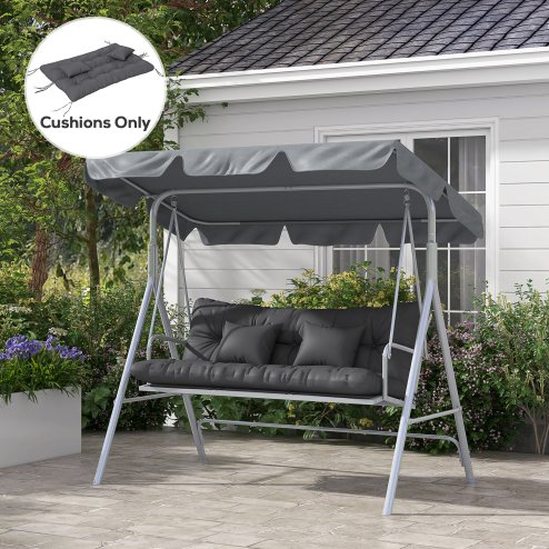 Outsunny Outdoor Seat Cushions Back Cushion with 2 Pillows, Water Repellent Seat Pads for 3-Seater Chair, Swing, Sofa, CUSHIONS ONLY, NO SWING, Charcoal Grey