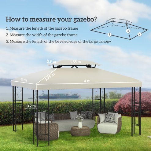 Outsunny 3x4m Gazebo Replacement Roof Canopy 2 Tier Top UV Cover Garden Patio Outdoor Sun Awning Shelters Cream (TOP COVER ONLY)