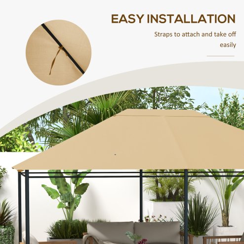 Outsunny 3 x 4m Gazebo Canopy Replacement Covers, Garden Gazebo Roof Replacement with Vents and Drain Holes, TOP COVER ONLY