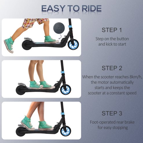 HOMCOM Kids Folding Electric Scooter Adult E Scooter, 120W, with Adjustable Height and Rear Wheel Brake, 8km/h Maximum Speed, for Children Ages 6-12 Years Old, Sky Blue