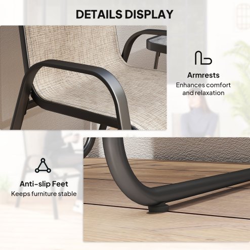 Outsunny 3 Pieces Outdoor Bistro Set, Patio Stackable Armchairs with Breathable Mesh Fabric and SPC Board Coffee Table, Brown