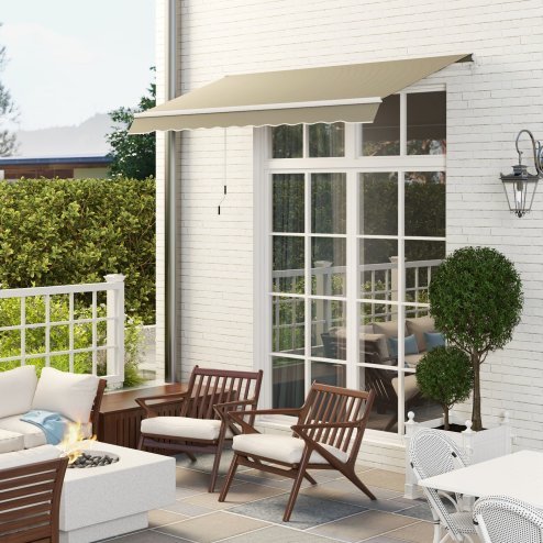 Outsunny 2.5m x 2m Retractable Awning, DIY Garden Awning Canopy, Anti-UV Sun Shade Shelter with Aluminium Frame and Crank Handle, Khaki