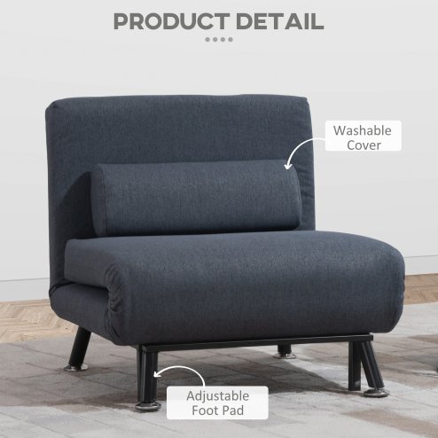 HOMCOM Linen Chair Bed, 3-in-1 Convertible Sleeper Chair with Adjustable Backrest, Pillow, for Living Room, Bedroom