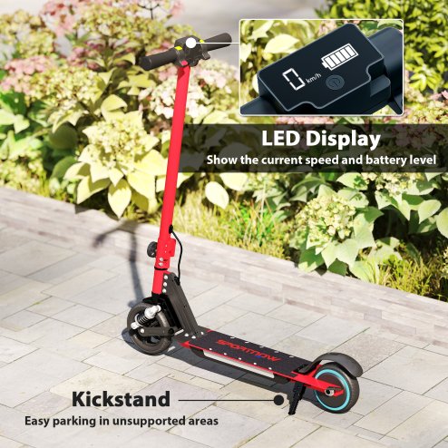 SPORTNOW Electric Scooter for Kids, Folding E Scooter for Age 6-14 with Dual Brakes, Up to 14 KM/H, Maximum Range 6 KM, 6.8kg Lightweight, Front Suspension, LED Colourful Lights, Black