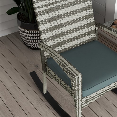 Outsunny PE Rattan Garden Rocking Chair, Outdoor Rocking with Cushion, 160 KG Capacity Wicker Garden Armchair Rocker with Metal Frame for Patio, Porch, Balcony, Light Grey