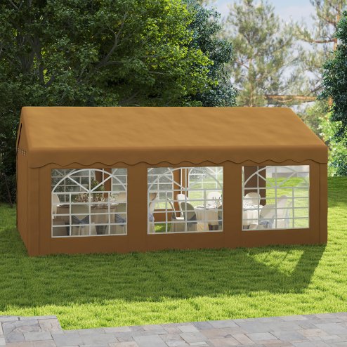 Outsunny 6m x 4m Marquee Party Tent, Heavy Duty Wedding Canopy with Sidewalls, Doors, Windows, Galvanised Garden Gazebo for Parties Events, Yellow